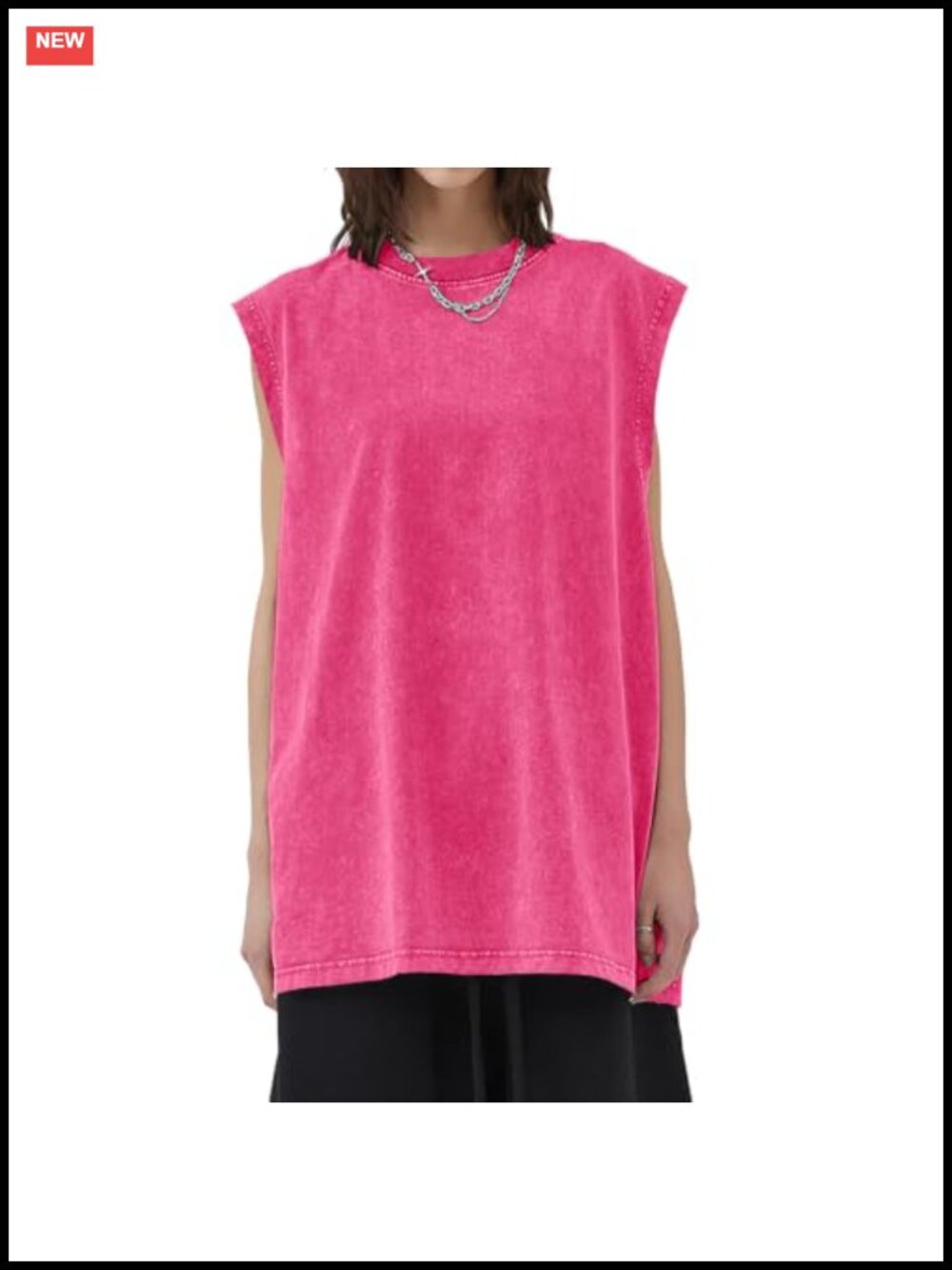 Women Oversized Acid Wash Tank Top Sleeveless Crew Neck Casual Gym Tee